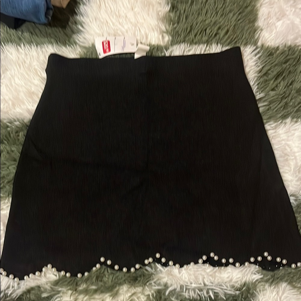 H&M Black Mini Skirt with Pearl Accents